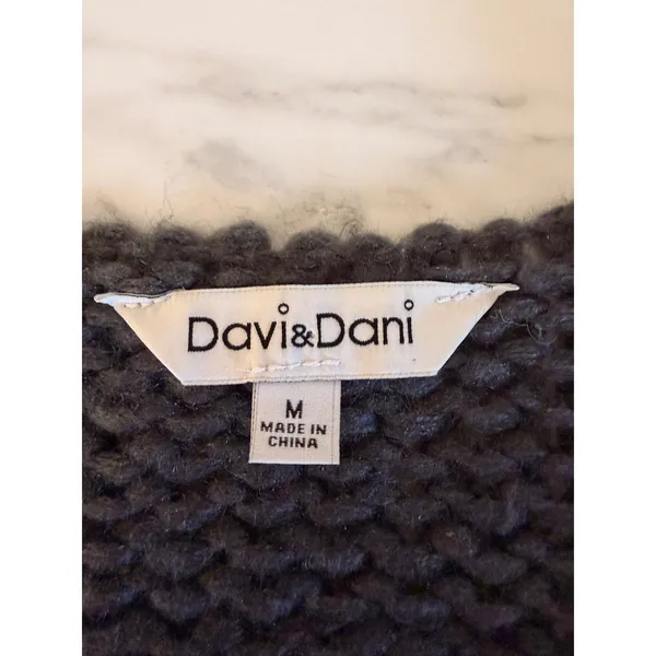 Davi & Dani Charcoal Grey Chunky Knit Striped Balloon‎ Sleeve Cardigan Medium - Image 5