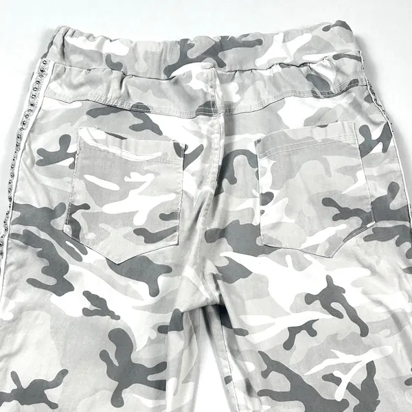 Gigi Moda Joggers Womens Made in Italy Camo‎ Rhinestone Gray White Cotton - Image 9