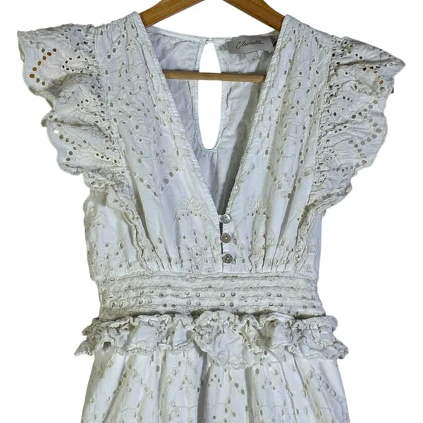 Cleobella Cherie Midi Dress Eyelet Lace Ruffle Size S White Cottagecore Prairie - Image 3