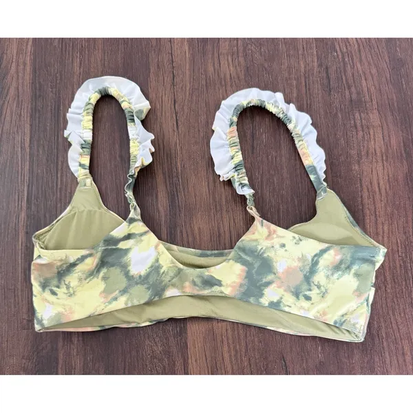 Aerie Women's‎ Olive Fun Printed Ruffle Scoop Bandeau Bikini Top Size Large NWT - Image 4