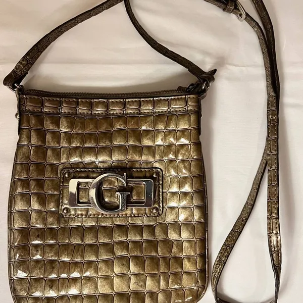 Guess Gold Faux Croc leather crossbody with zipper closure, zipper pouch‎ inside - Image 2