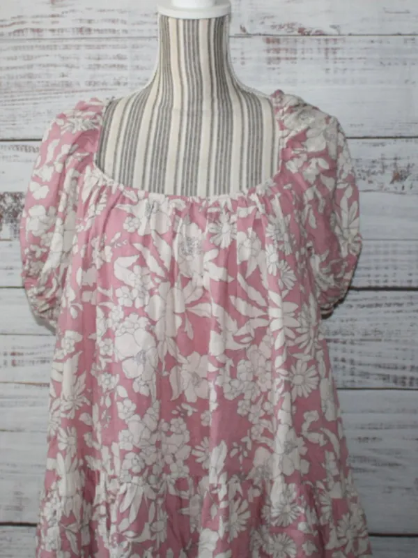 By Together Boho Floral Mini Dress Baby Doll Square Neck Short Sleeve Small - Image 3