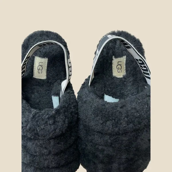 UGG Fluff Yeah Slide Black Sheepskin Platform Slingback Sandals Womens 8 1095119 - Image 3