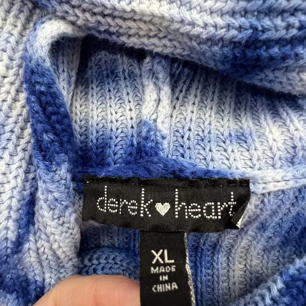 Derek‎ Heart Womens Sweater Hoodie Blue Tie Dye Knit Pullover Size XL Xlarge - Image 3