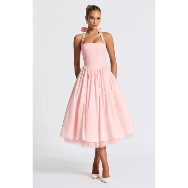 NWT Babyboo Cressida Blush Pink Halter Corset Fit & Flare Midi Dress Womens Sz L - Image 9