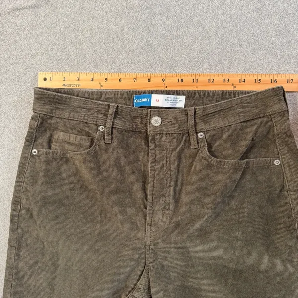 Old Navy Women's 12 Extra High Rise Sky-Hi Wide Leg Corduroy Pants Olive Brown - Image 5