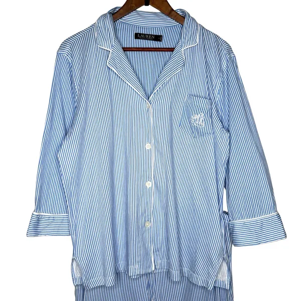 LRL Ralph Lauren Pajama Women's Size L Cotton 3/4 Sleeve Capri Pant Matching Set - Image 4