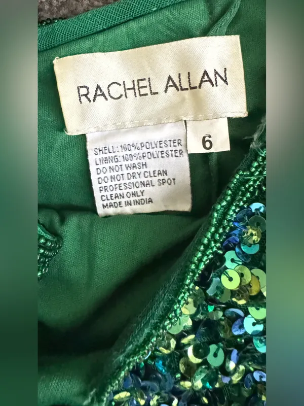 Rachel Allan Stunning Emerald Green Sequin Fringe Cutout formal Gown Size 6 - Image 13