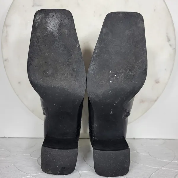 Naturalizer Stitch In Time Ankle Boots 7.5 Black Leather Chunky Heels Square Toe - Image 13