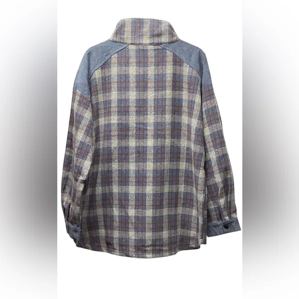Hem and Thread Blue And Tan Plaid corduroy and twill shacket. Size Large - Image 5