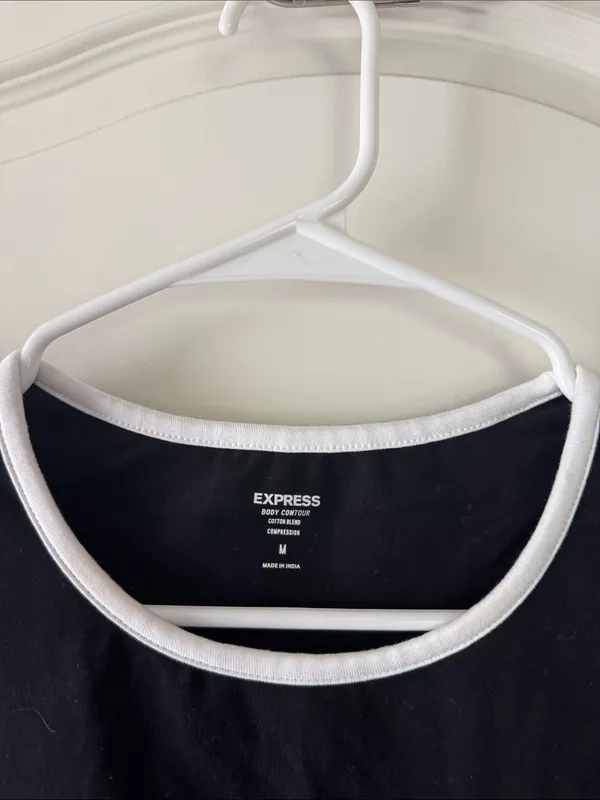Express Black Short-Sleeve Cropped Tee with White Trim / M55 - Image 2