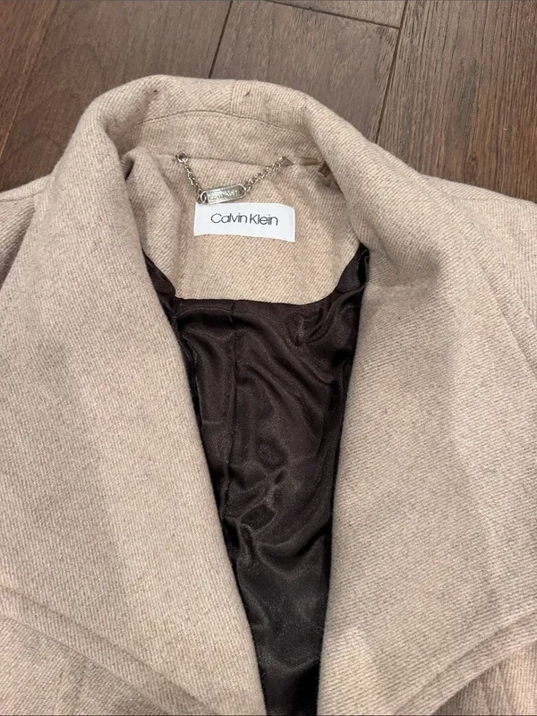 Calvin Klein Beige Wrap Trench Coat with Belt Size Medium Petite - C27-184 - Image 3