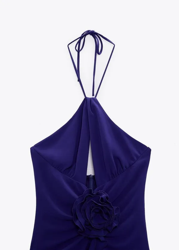 ZARA NWT Purple FLORAL HALTER BODYSUIT - Image 8