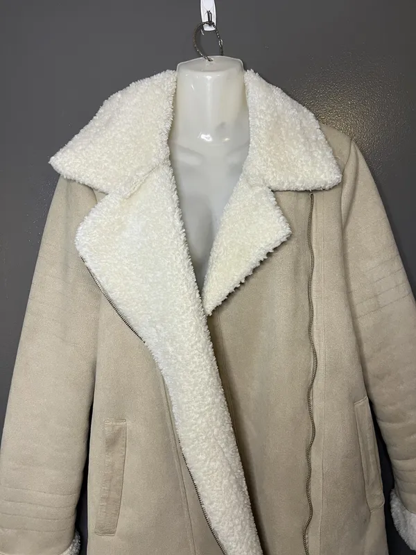 Show Me Your Mumu Jacket Womens Medium Beige Faux Shearling Sheldon Bomber Zip - Image 6