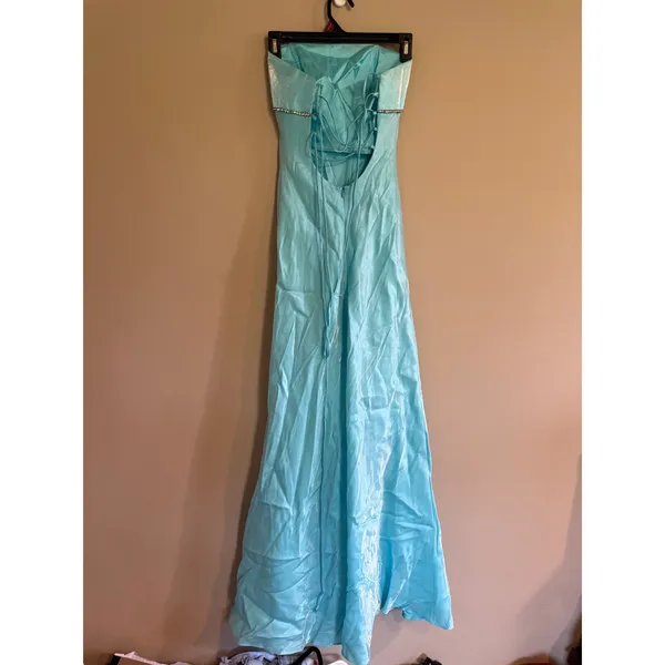 Cache Turquoise Shimmer Strapless Lace Up Back Formal Gown Dress Size‎ 3/4 - Image 4