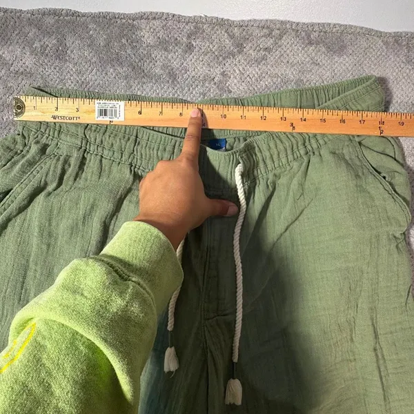 Old Navy XL Green Crinkle Gauze Wide Leg Crop Pants 100% Cotton Lagenlook Goblin - Image 8