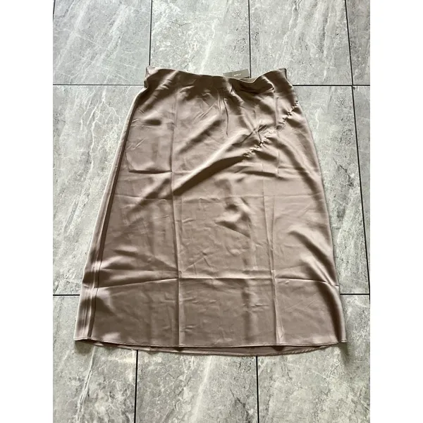 J. Crew Flawed Warm Boulder Beige Gwyneth Slip Skirt Knee Length Satin L - Image 2