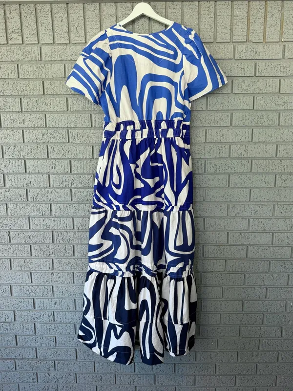 Anthropologie The Somerset Maxi Dress Slate Blue Swirl Abstract Print Size Large - Image 7