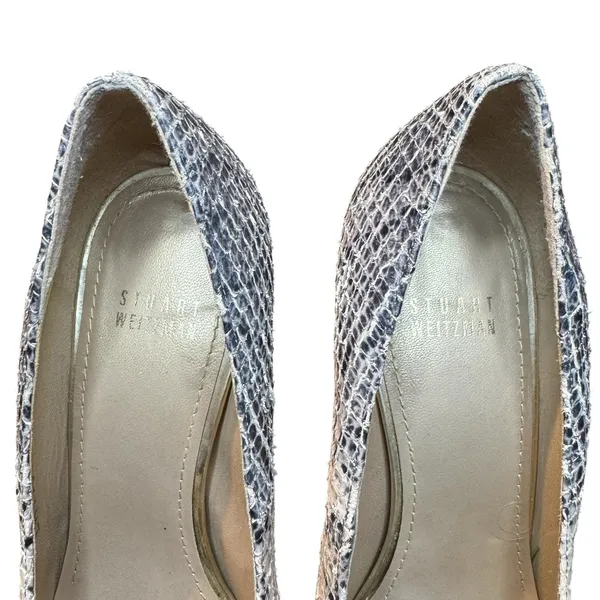 Stuart‎ Weitzman Shoes Womens Size 8.5 White Snake Print Round Toe Pumps LW11031 - Image 3