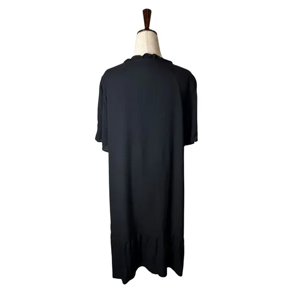 J Jill Shift Dress Women Medium Black Ruffle Neck Modal Rayon Tiered Minimalist‎ - Image 6