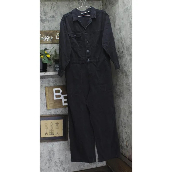 NEW Universal Thread Womens Long Sleeve Utility Baggy Denim Jumpsuit Black 17 - Image 4