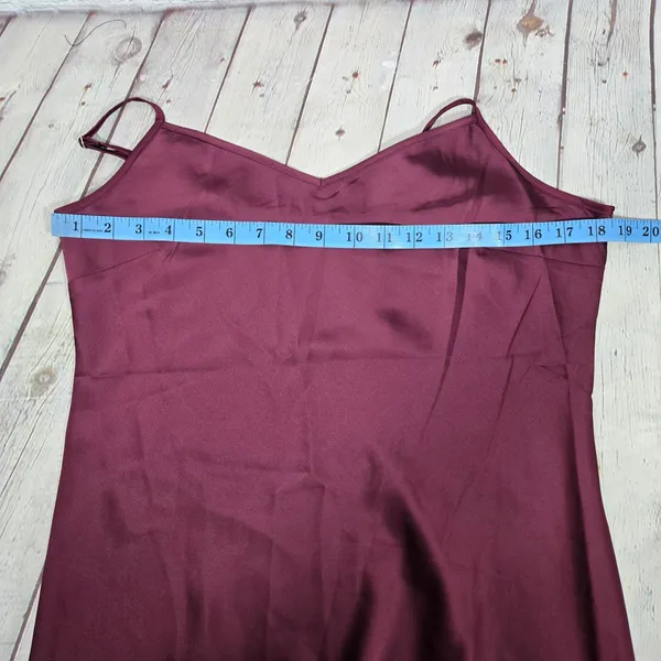 MSK Zinfandel Burgundy Satin Slip Maxi Dress Small 93347190AM Adjustable Straps - Image 8