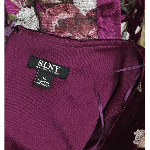 NWT SLNY Embellished Sheath Velvet Floral Print Dress Magenta Purple Multi 14 - Image 7