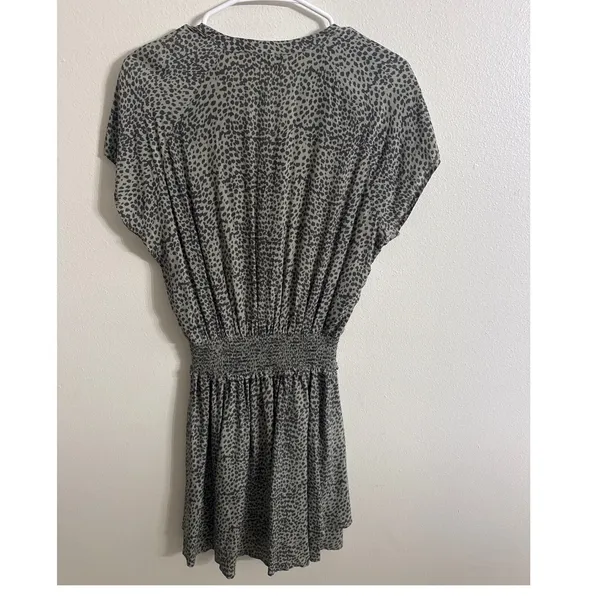 Rails Karla Olive Lynx Green Black Cheetah Print Smocked Waist Mini Dress Small - Image 5