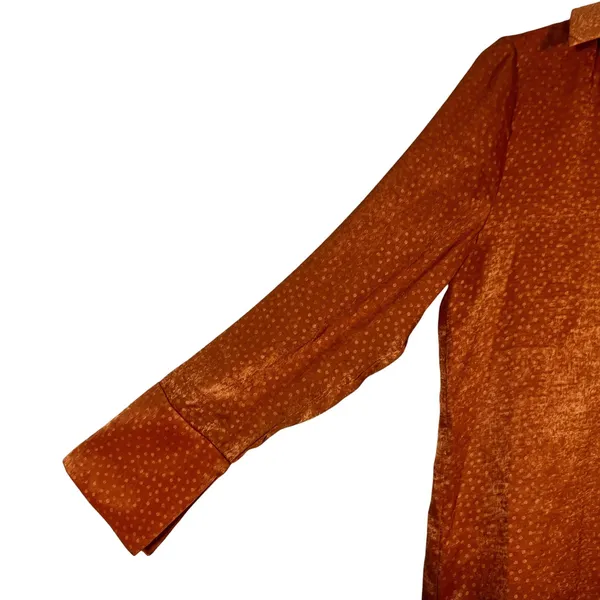 NWT WAYF Polka Dot Jacquard Mini Shift Dress Orange Boho Satin Split Cuff Size S - Image 3