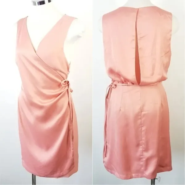 ONE ONE SIX Peach‎ Pink Satin Surplice Dress L - Image 2