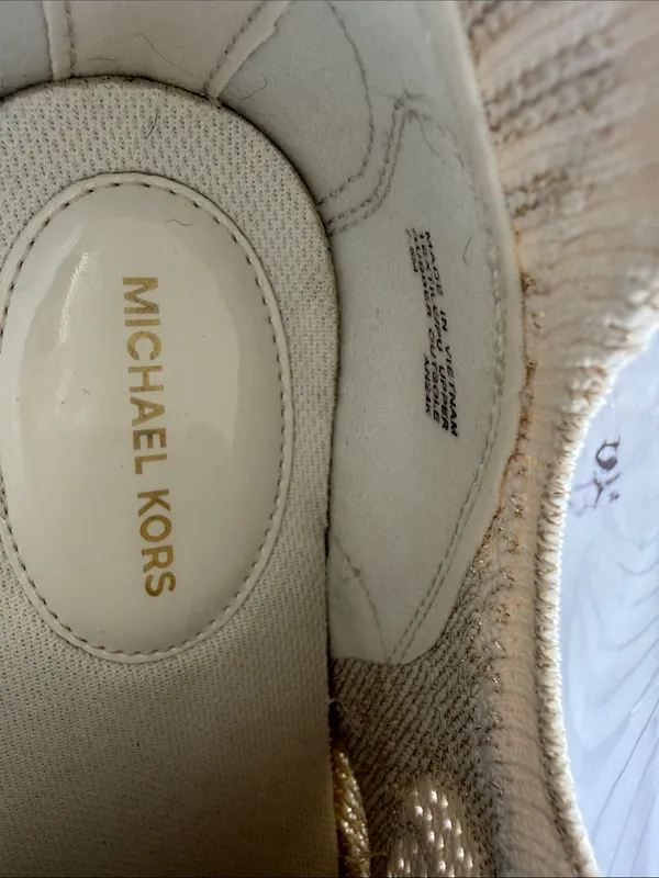 Michael Kors Zuma Knit Trainer Sneakers in the Pale Gold/Cream Color-way - Image 10