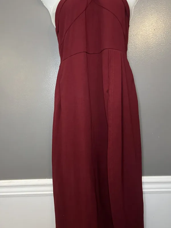 Halter Dress Womens Small Red Cross Front Sleeveless Wide Leg Formal Evening - Image 3