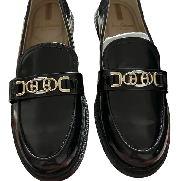Sam Edelman Black Patent Leather Loafers with Gold Hardware - Image 3