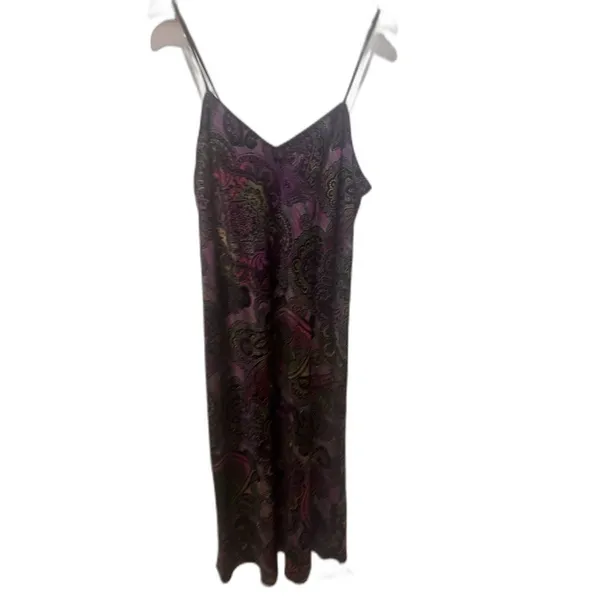 Natori Slip Dress Chemise Spaghetti Straps Purple Paisley Multicolor Midi Size L - Image 10