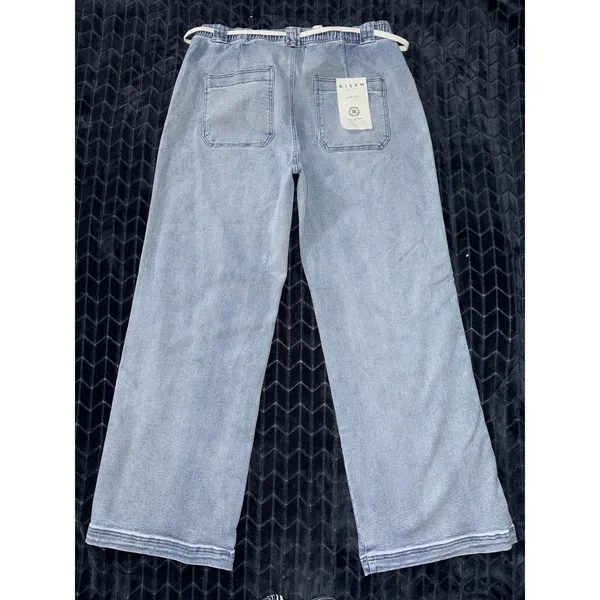 Risen Blue Denim Utility Pocket High‎ Rise Wide Leg Elastic Waistband Size 1XL - Image 4