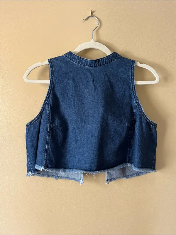 Pilcro Dark Blue Denim Cropped Shell Top - Image 4