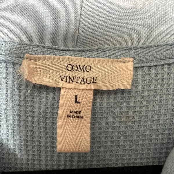 COMO VINTAGE Light Blue Waffle Knit Hooded‎ Button Front Shacket Size L - Image 2