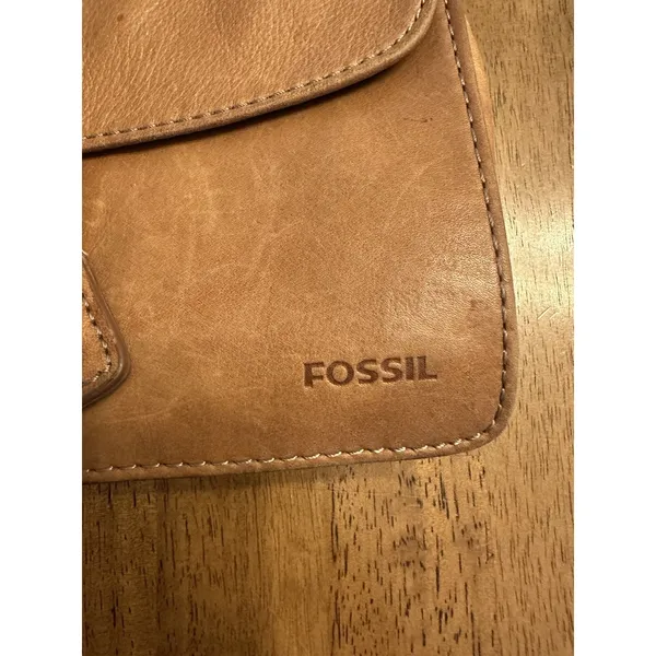 Vintage FOSSIL Purse Organizer Pocket Crossbody Shoulder Bag Brown Leather Retro - Image 3