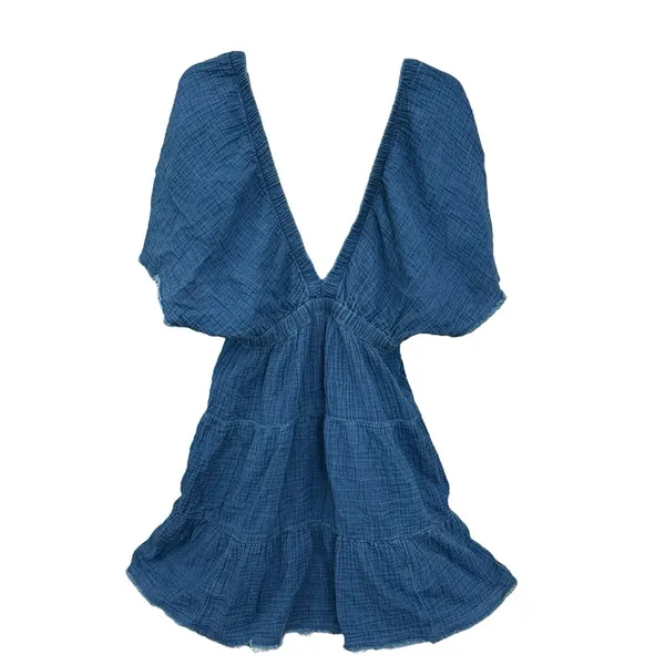 Aerie Pool To Party Flutter Sleeve Dress Cover Up Medium V Neck Gauzy Blue #C3-1 - Image 9