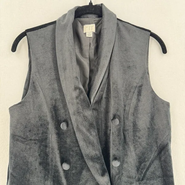 A New Day Black Velvet Longline Vest S Double Breasted Shawl Collar Tailored Top - Image 3