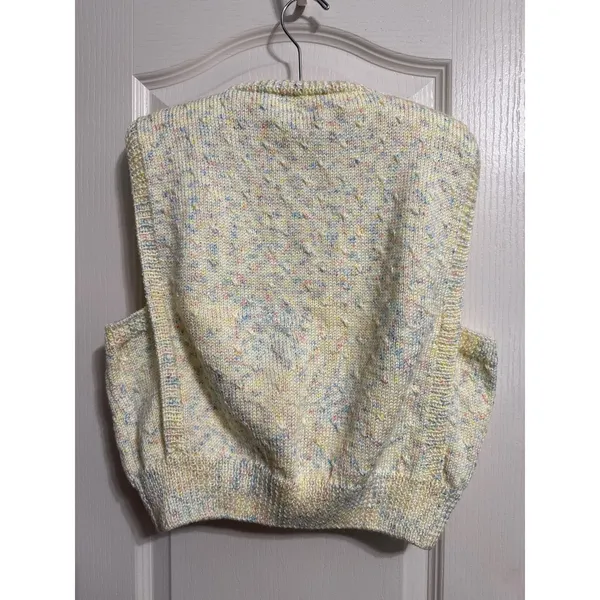 Vintage Butter Yellow Cropped Cable Knit Sweater‎ Vest Cardigan Cottage Granny - Image 3
