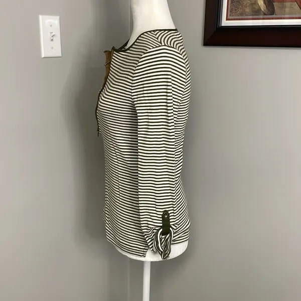 Lauren Ralph Lauren Brown Striped Henley womens Size Large Cotton Equestrian - Image 6