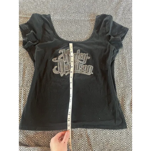 Harley Davidson Ladies studded sexy off the shoulder lace Up back short sleeve L - Image 3