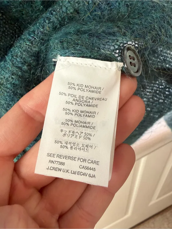 Women’s J Crew Mohair Deep Teal / Green V-Neck Button Cardigan Sweater - Image 4