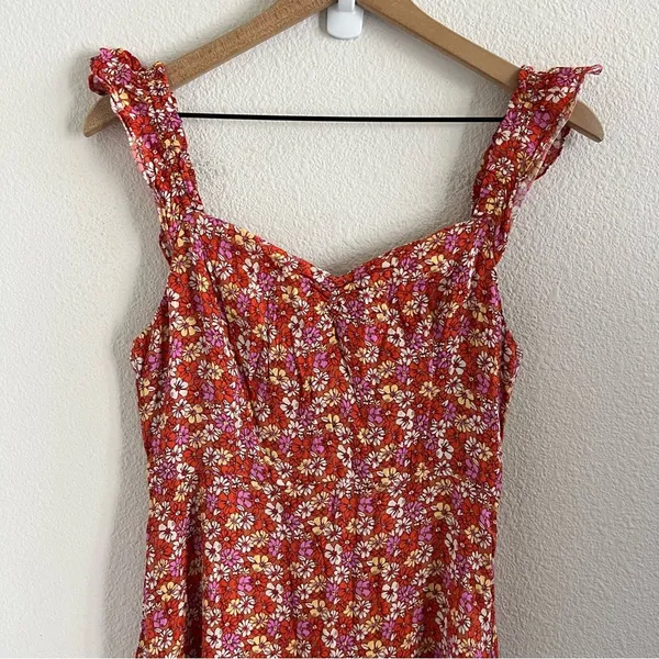 LUSH Feminine Floral Ruffle Strap Midi Dress Summer Back Zip Medium - Image 2