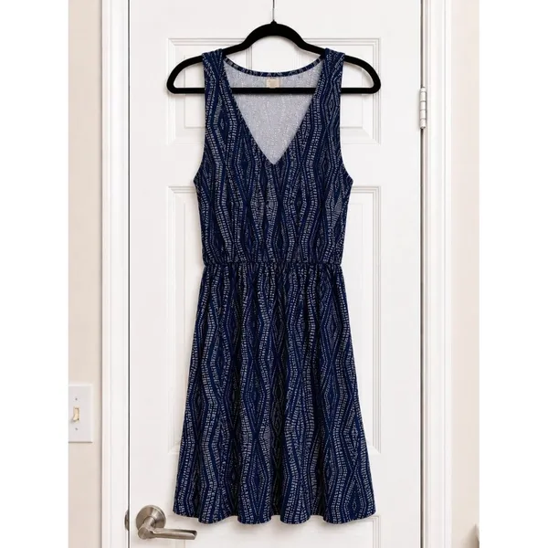 Lucky Brand Blue Geometric Print Sleeveless V-Neck Mini Dress Boho Size Small - Image 2