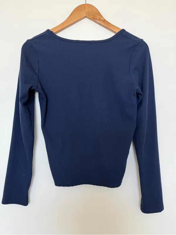 Rebellious Dramer Classic Navy Scoop Neck Long Sleeve Top Blue Size L - Image 3