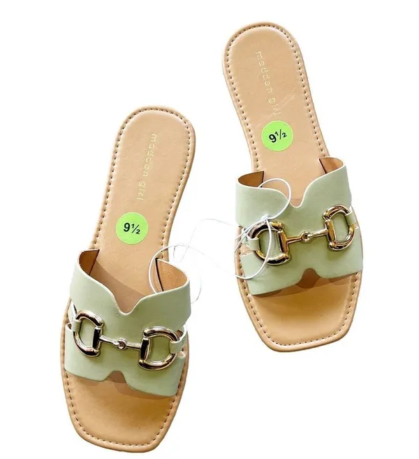 New Madden Girl Mint Green Slip On Slide Buckle Gold Sz-9.5 - Image 2