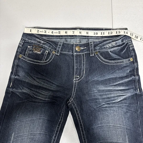 Do Denim Women's Juniors Size 5/32" Jeans Blue Denim Flap Pocket Studed Cowgirl - Image 5