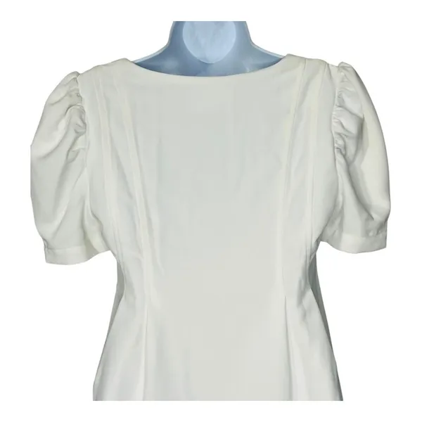Line & Dot Mini Dress Womens Small White‎ Puff Sleeve Babydoll Tie Front Revolve - Image 5